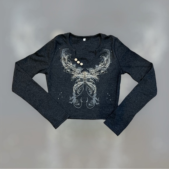 Gray long sleeve V neck shirt size M - Picture 1 of 5